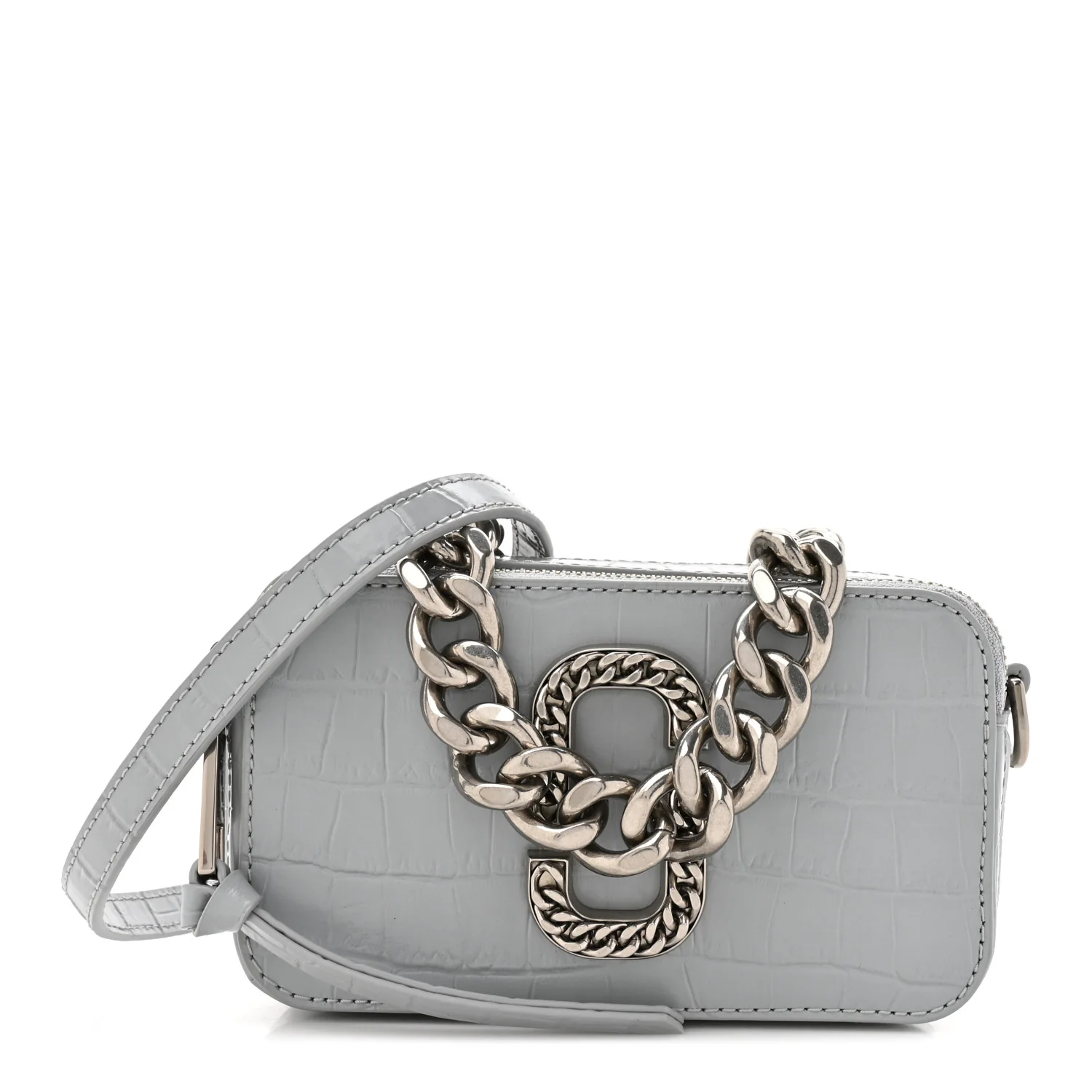 Calfskin Croc Embossed Snapshot Camera Bag Quarry