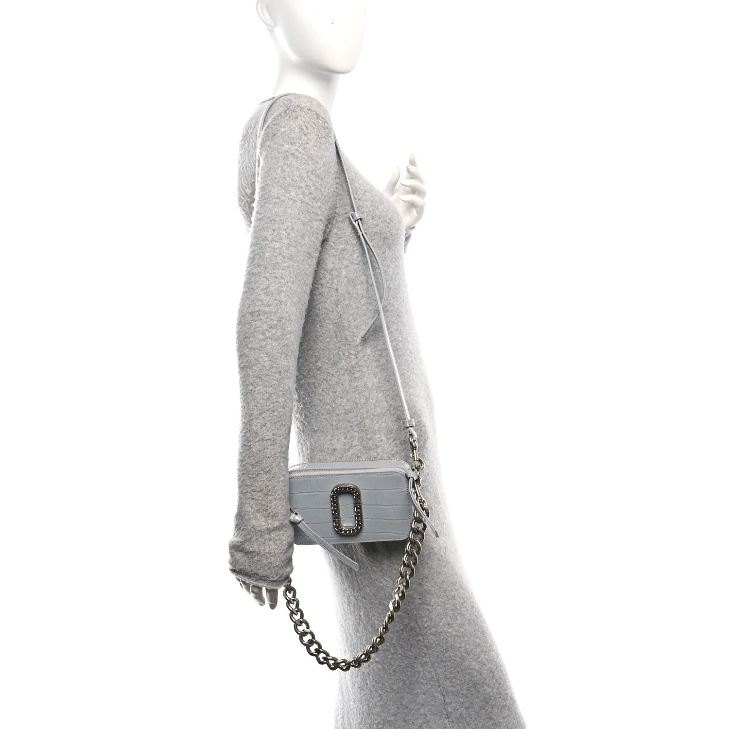 Calfskin Croc Embossed Snapshot Camera Bag Quarry - Image 2