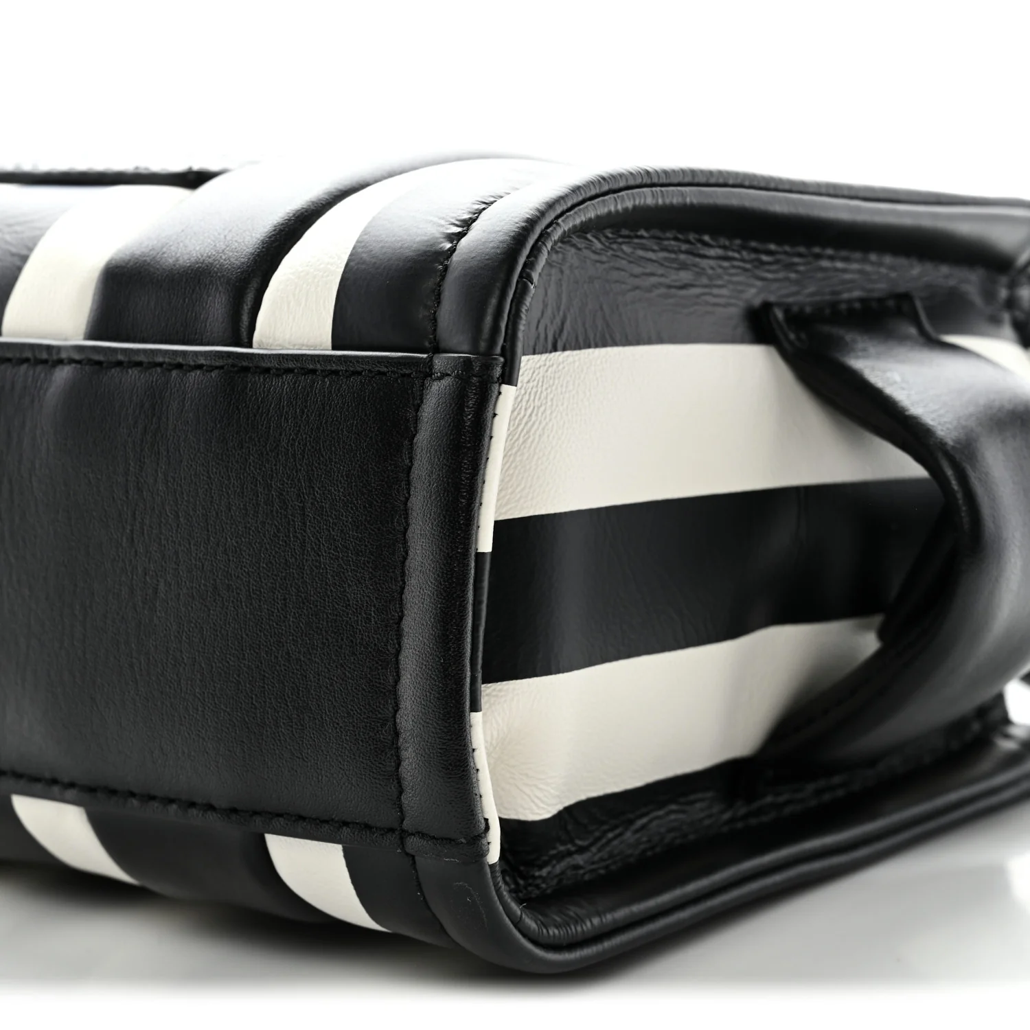 Calfskin Striped Mini The Traveler Tote Bag Black White - Image 10