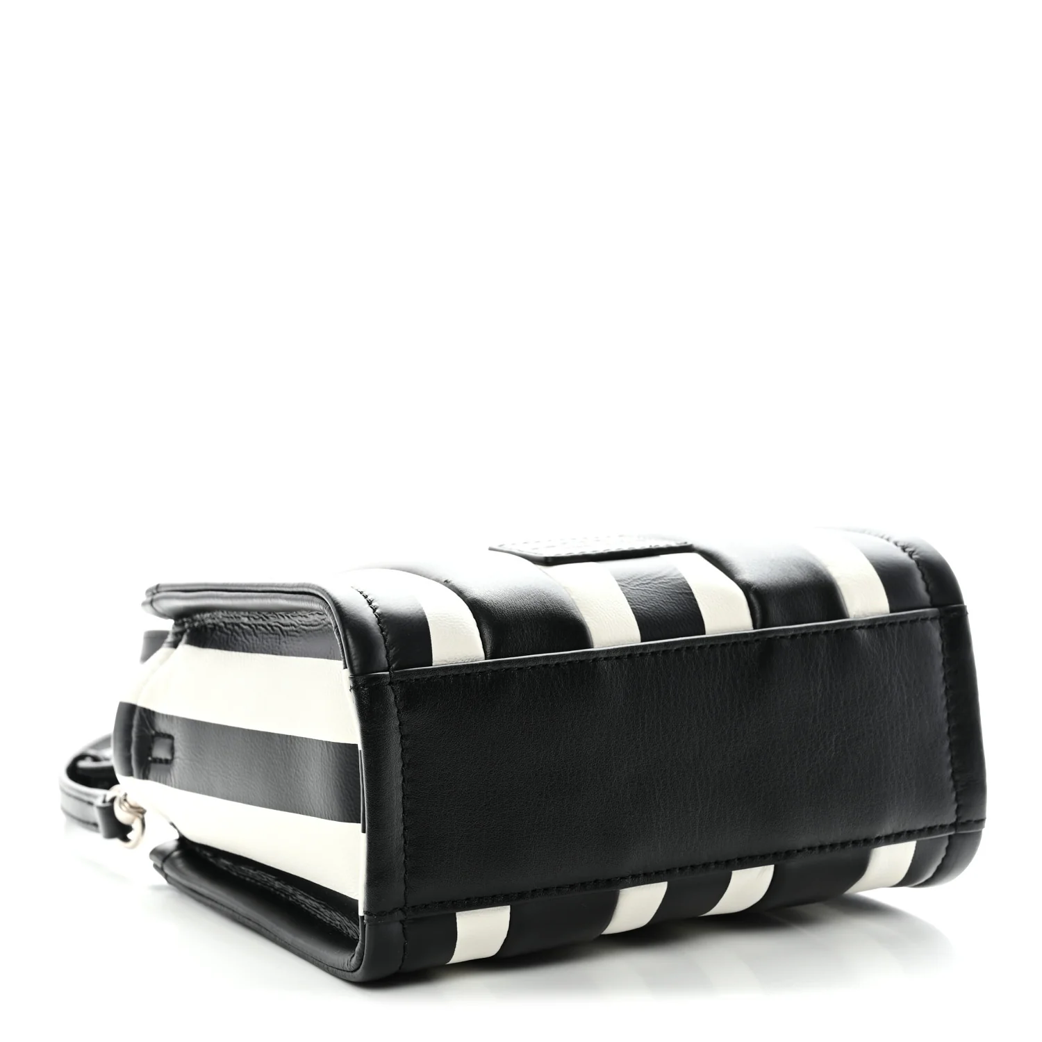 Calfskin Striped Mini The Traveler Tote Bag Black White - Image 4