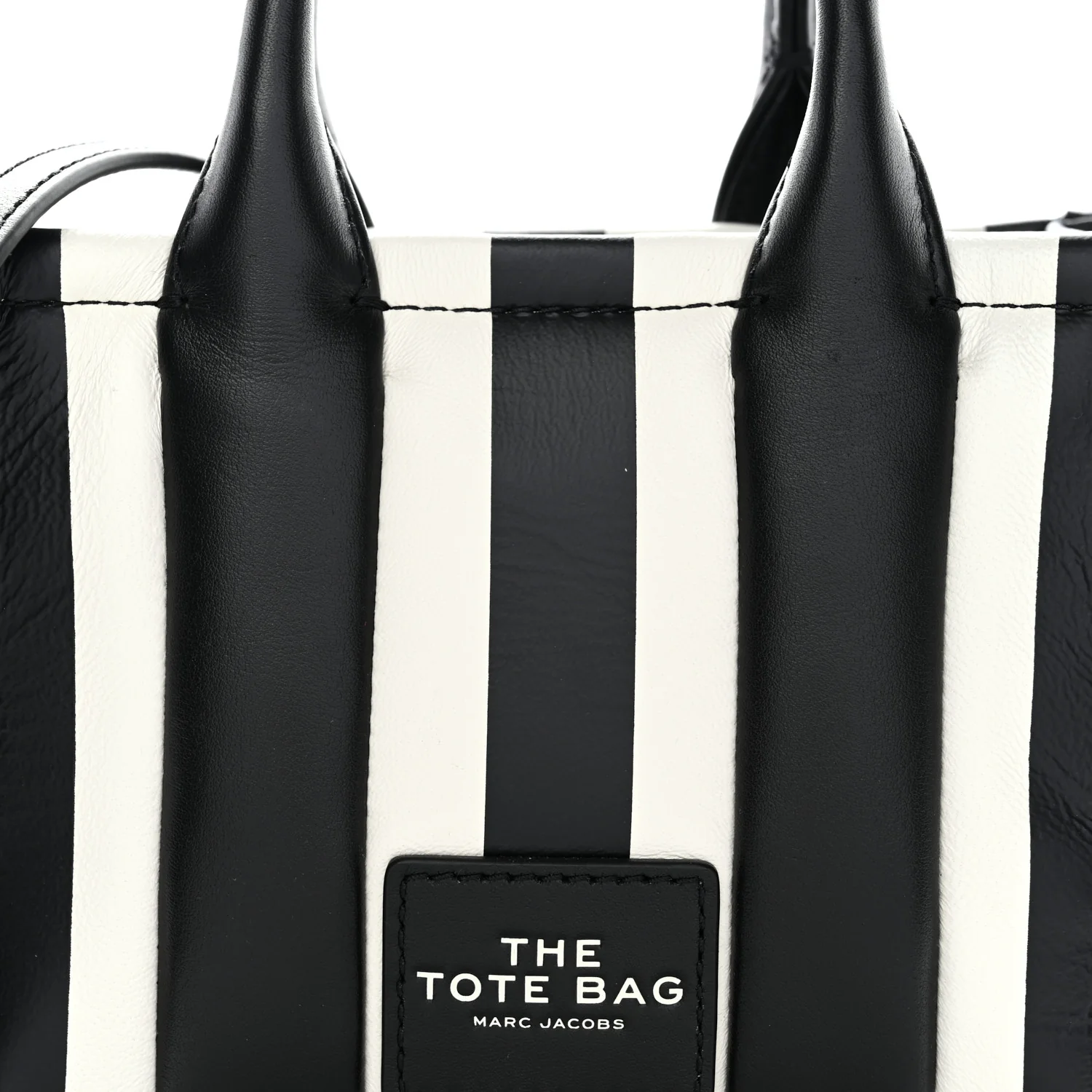 Calfskin Striped Mini The Traveler Tote Bag Black White - Image 8