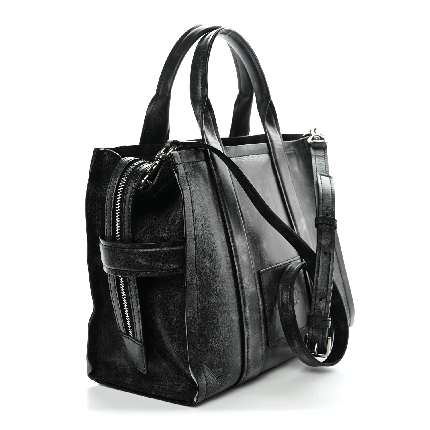 Distressed Calfskin Medium The Tote Bag Black - Image 3
