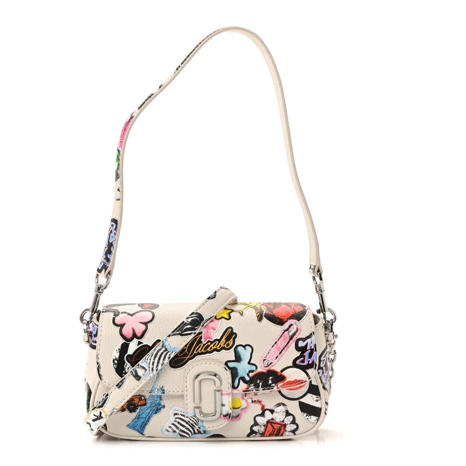 Grained Calfskin The Clover Sticker Shoulder Bag White Multicolor