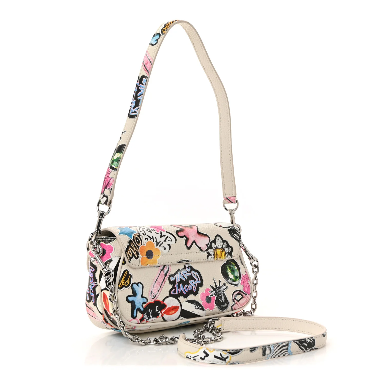 Grained Calfskin The Clover Sticker Shoulder Bag White Multicolor - Image 3
