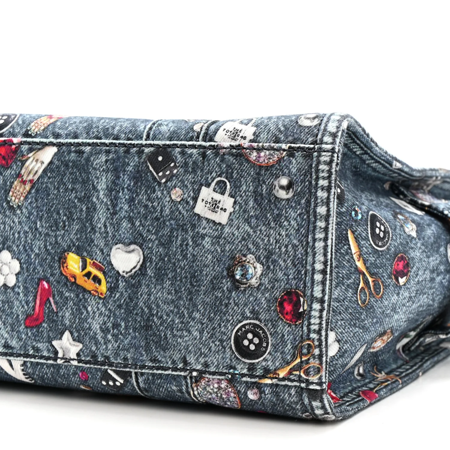 The Trompe L'Oeil Trinket Denim Canvas Medium The Tote Bag Blue - Image 10