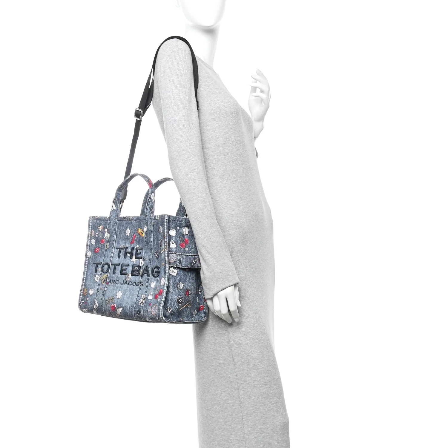 The Trompe L'Oeil Trinket Denim Canvas Medium The Tote Bag Blue - Image 2