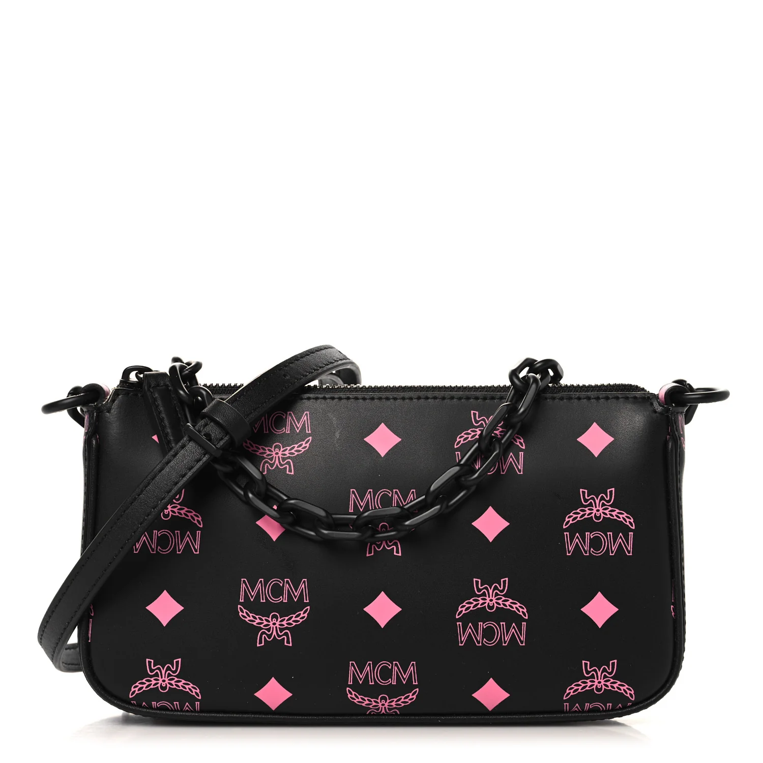Calfskin Color Splash Pouch on Chain Black Pink