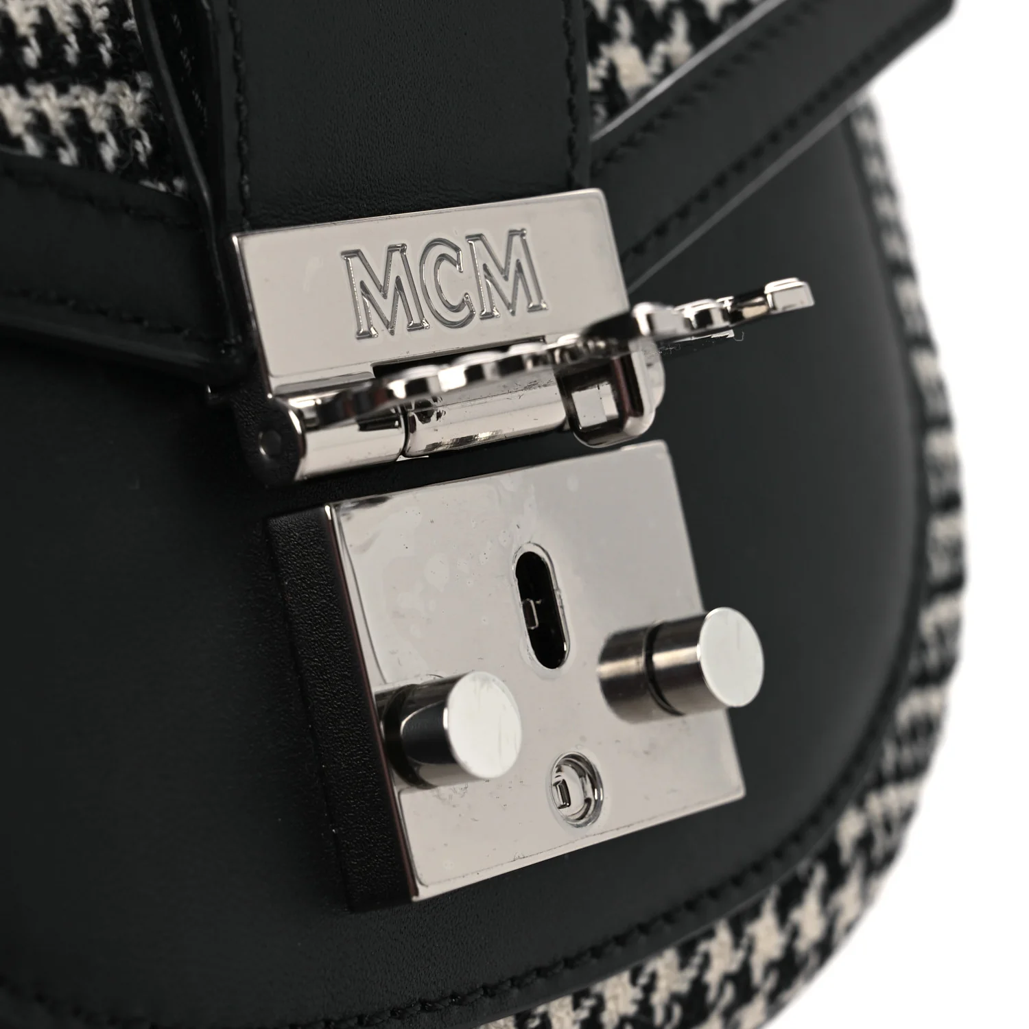 Calfskin Houndstooth Mini Patricia Belt Bag Black White - Image 12