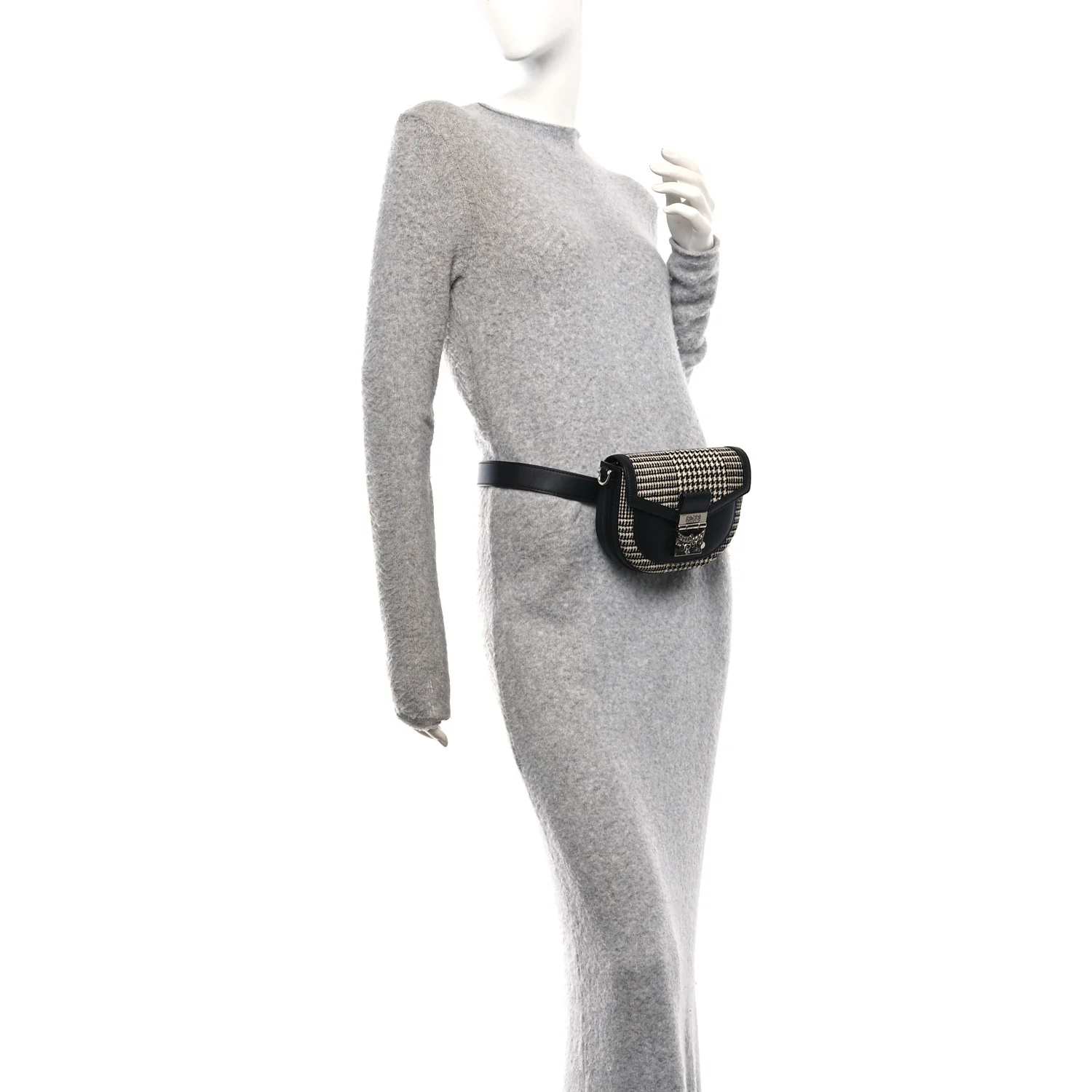 Calfskin Houndstooth Mini Patricia Belt Bag Black White - Image 2