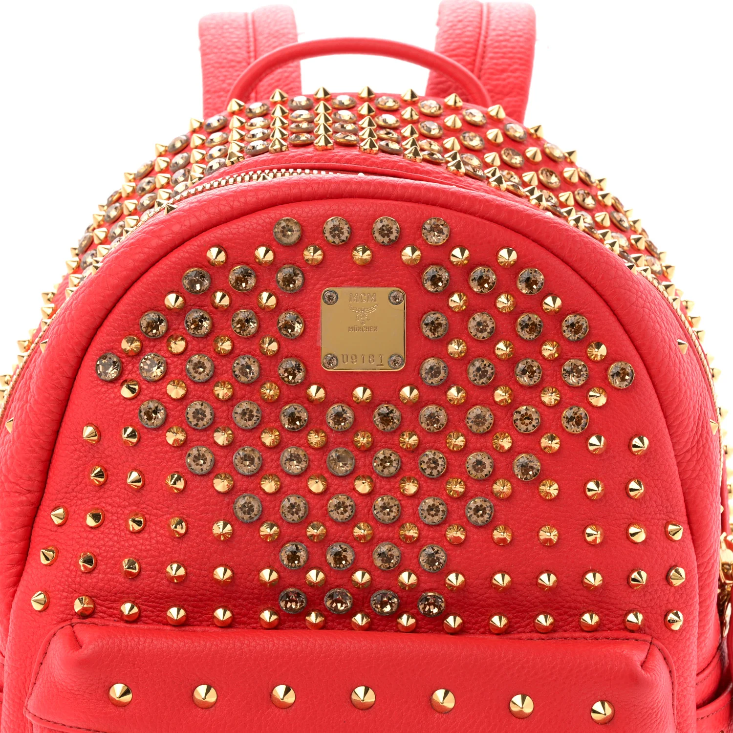 Grainy Lambskin Crystal Studded Small Stark Backpack Red - Image 7