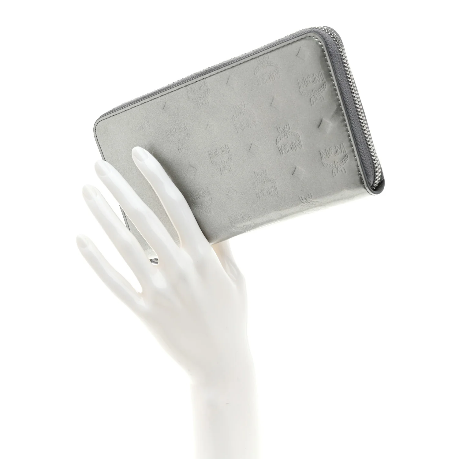 Metallic Monogram Patent Large Zip Around Wallet Silver - Image 2