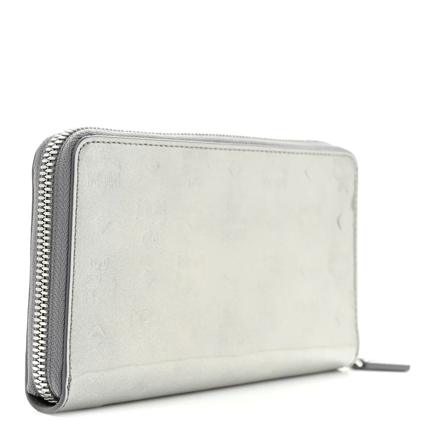 Metallic Monogram Patent Large Zip Around Wallet Silver - Image 3