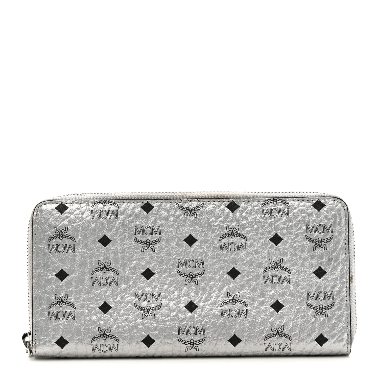 Metallic Visetos Large Zip Around Wallet Silver