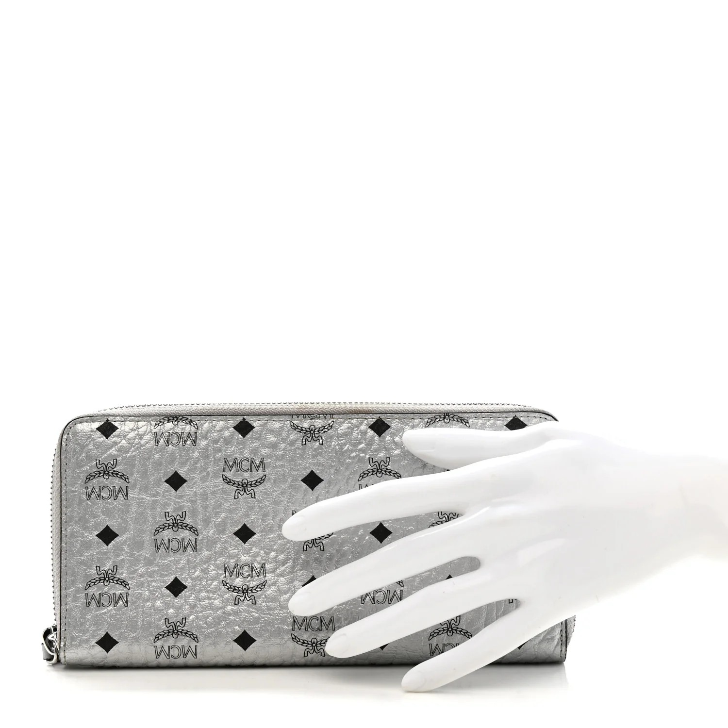 Metallic Visetos Large Zip Around Wallet Silver - Image 2