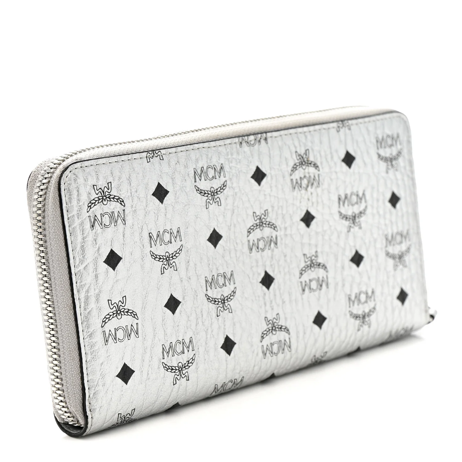 Metallic Visetos Large Zip Around Wallet Silver - Image 3