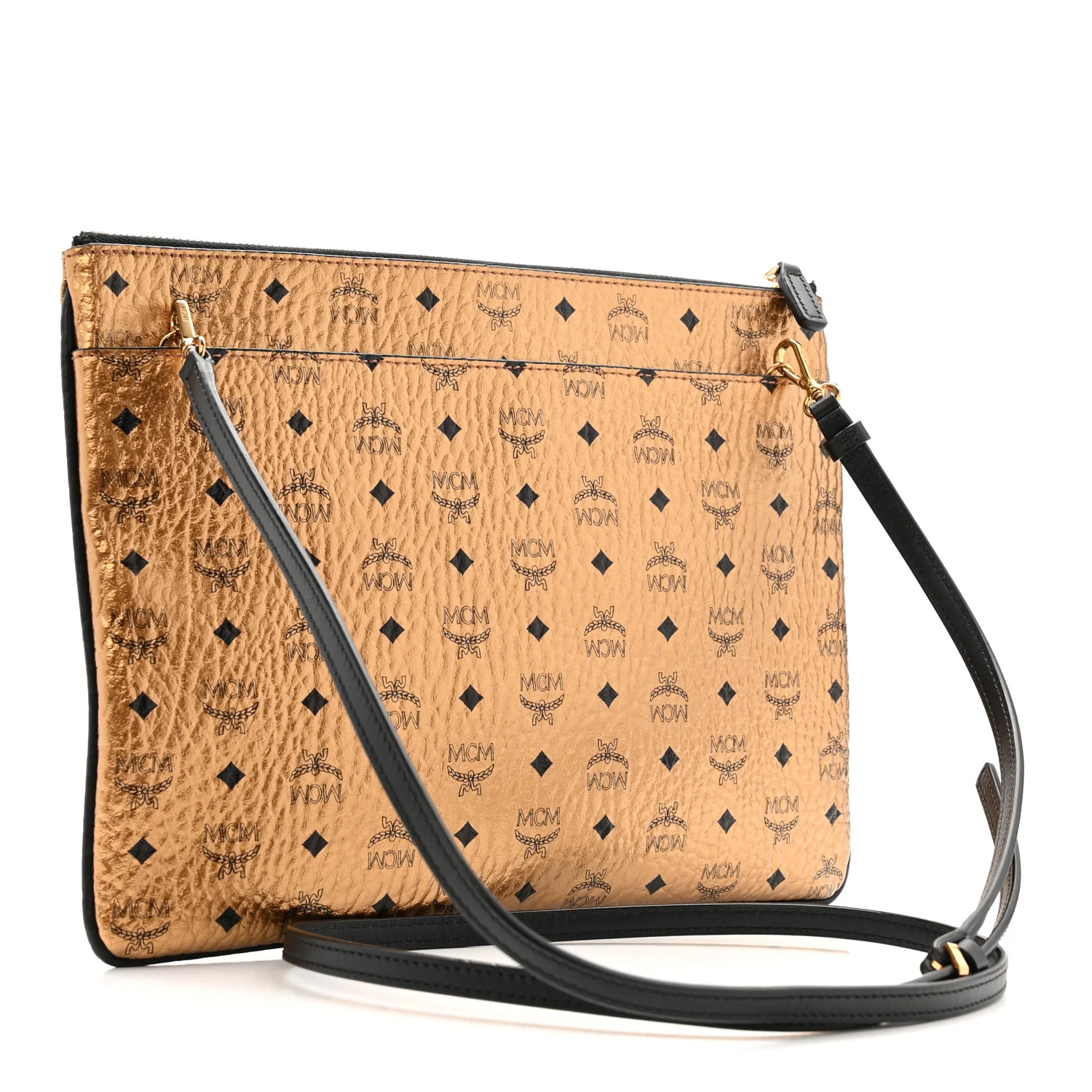 Metallic Visetos Medium Crossbody Pouch Gold - Image 3