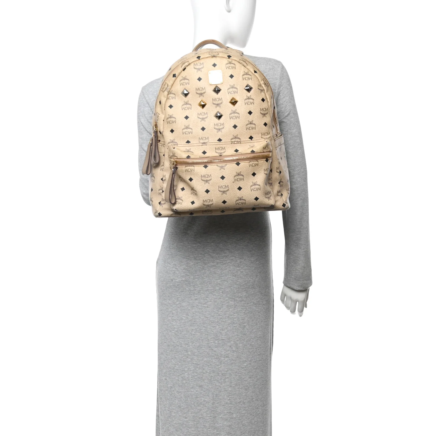 Visetos Medium Sprinkle Stud Stark Backpack Beige - Image 2