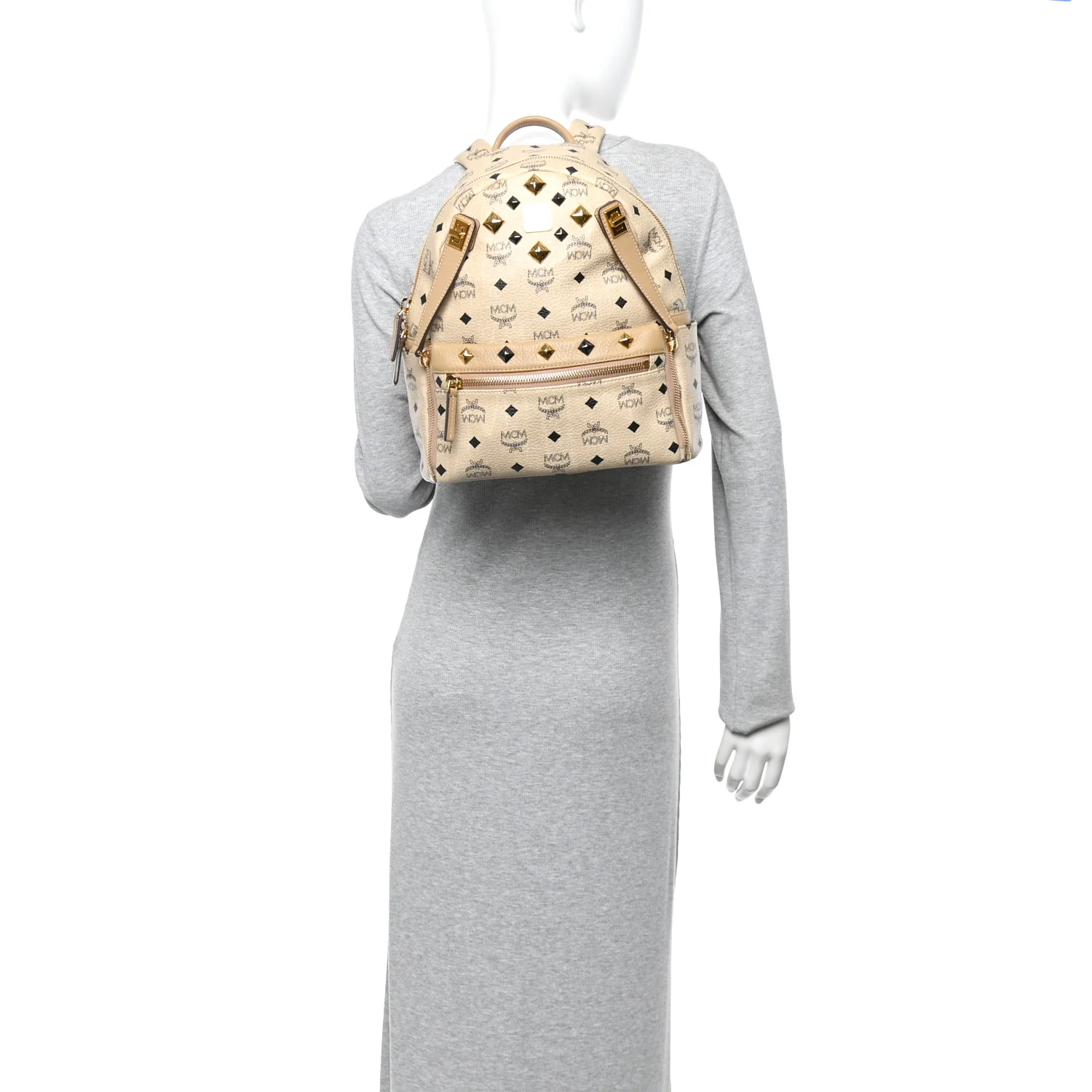 Visetos Studded Small Dual Stark Backpack Beige - Image 2