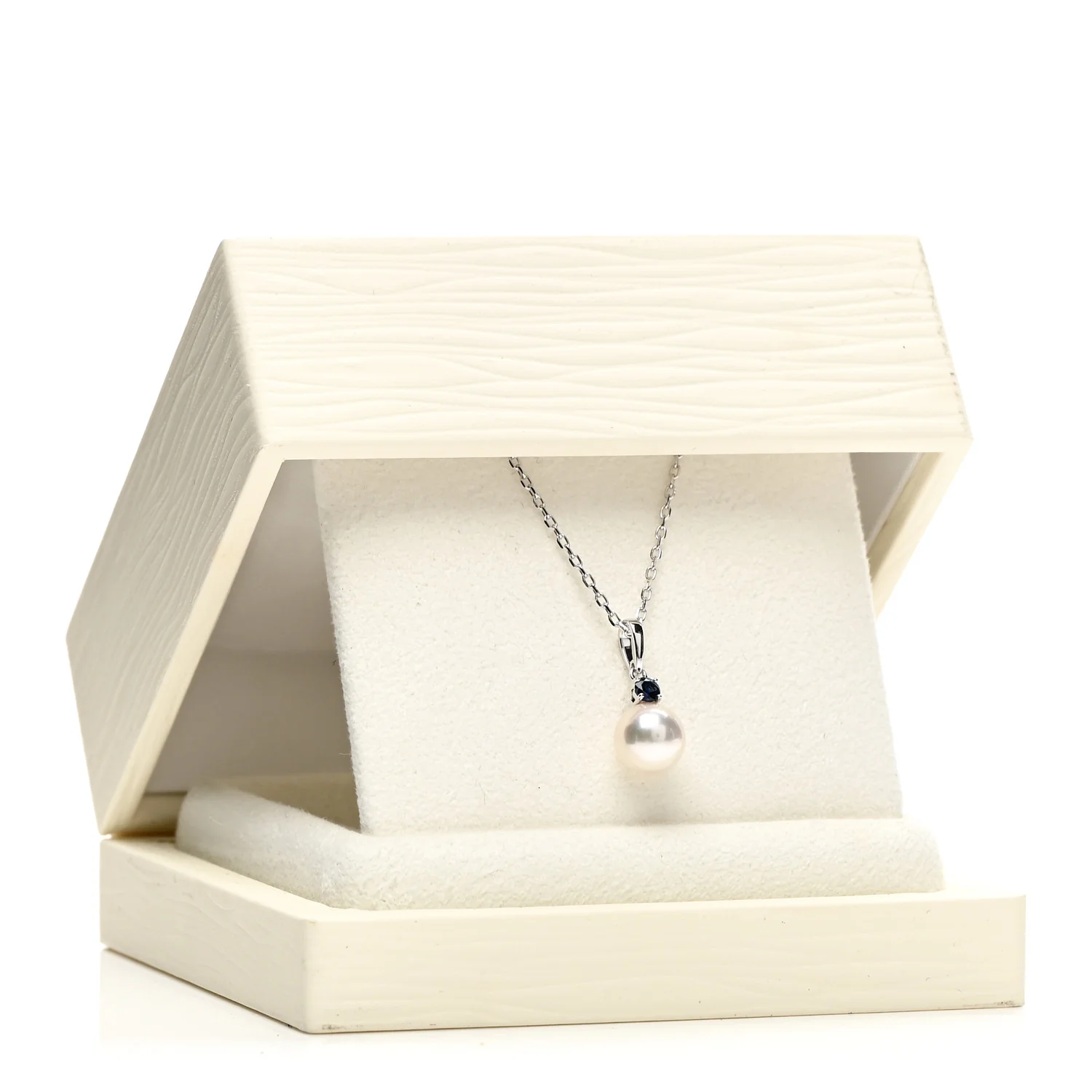 18K White Gold Blue Sapphire Akoya Cultured Pearl 8-8.5mm Pendant Necklace - Image 5