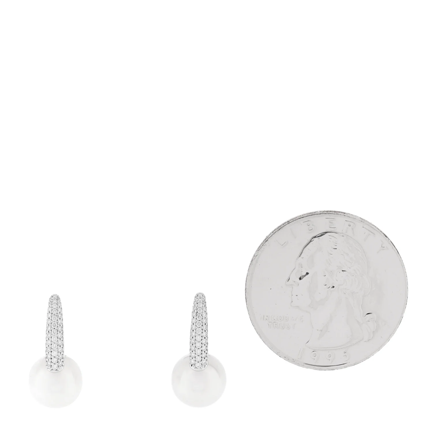 18K White Gold Diamond Akoya Cultured Pearl 8mm Classic Elegance Huggie Earrings - Image 2