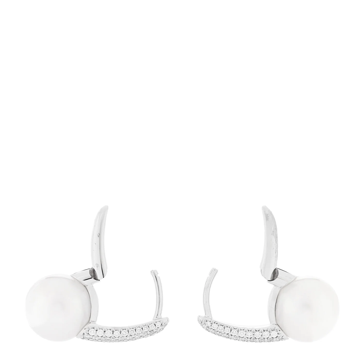 18K White Gold Diamond Akoya Cultured Pearl 8mm Classic Elegance Huggie Earrings - Image 3