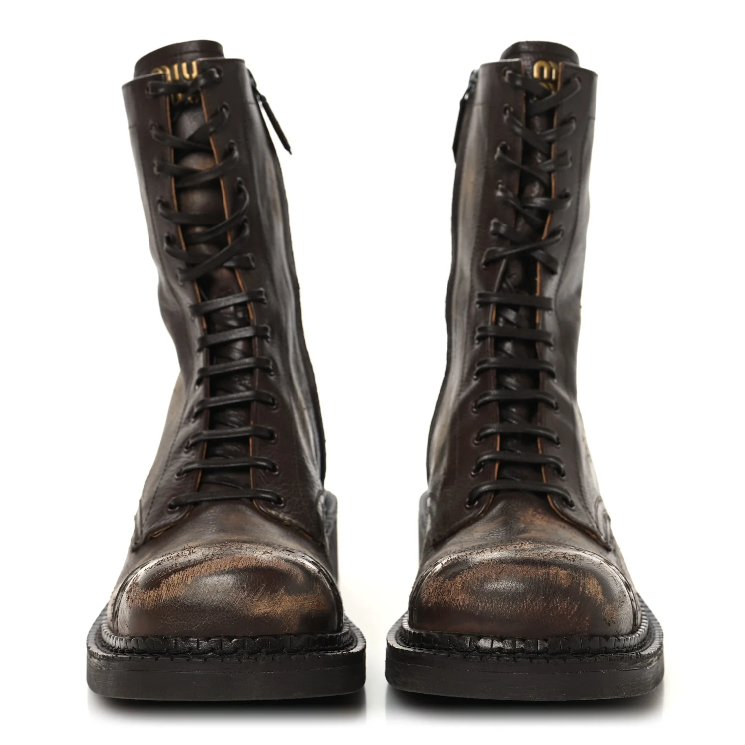 Antic Calfskin Laced Booties 40 Cacao - Image 2