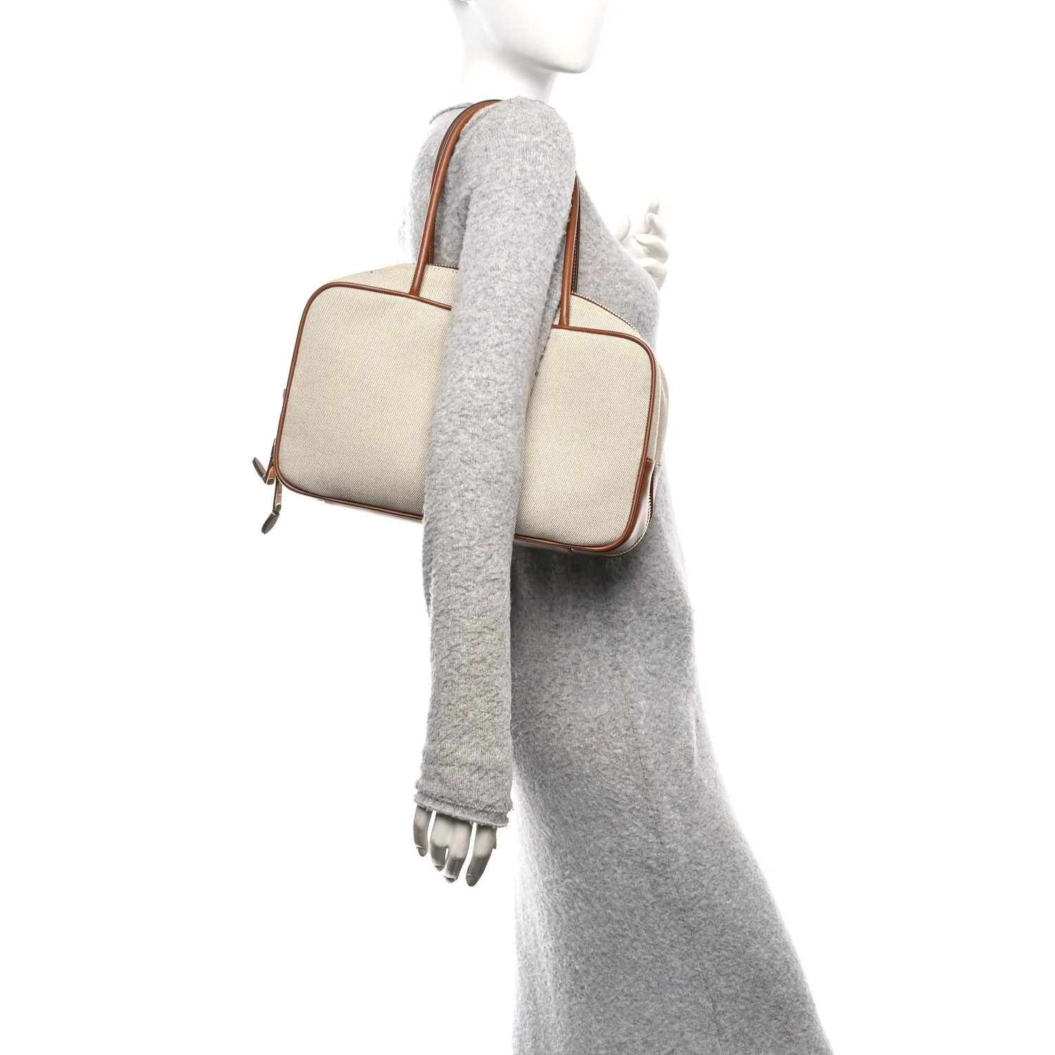 Canvas Calfskin Large Beau Top Handle Bag Naturale Brandy - Image 2