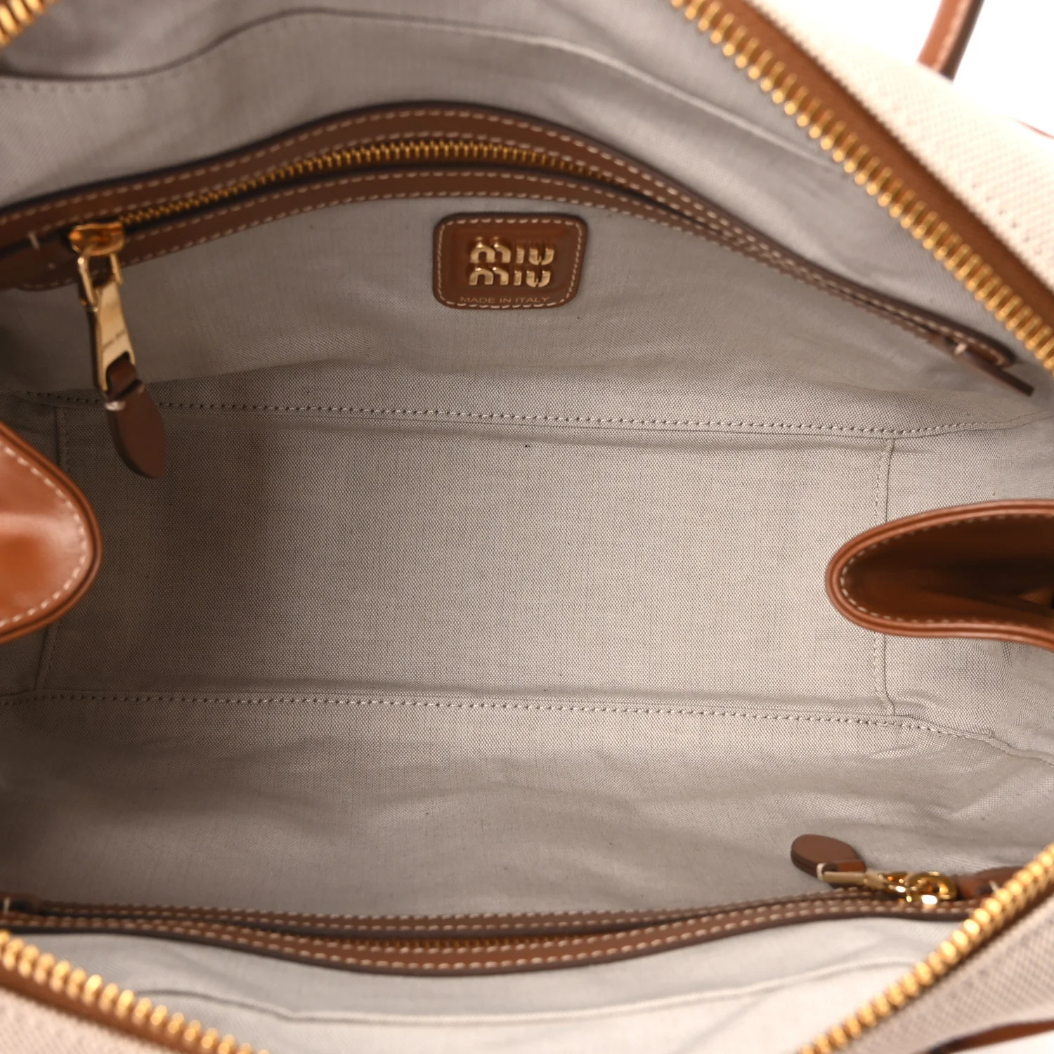 Canvas Calfskin Large Beau Top Handle Bag Naturale Brandy - Image 5