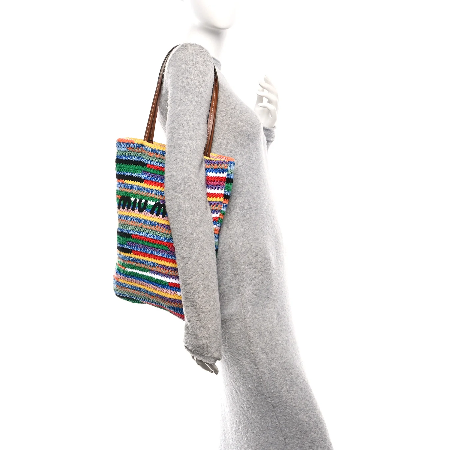 Cotton Crochet Stripe Vertical Tote Bag Multicolor - Image 2