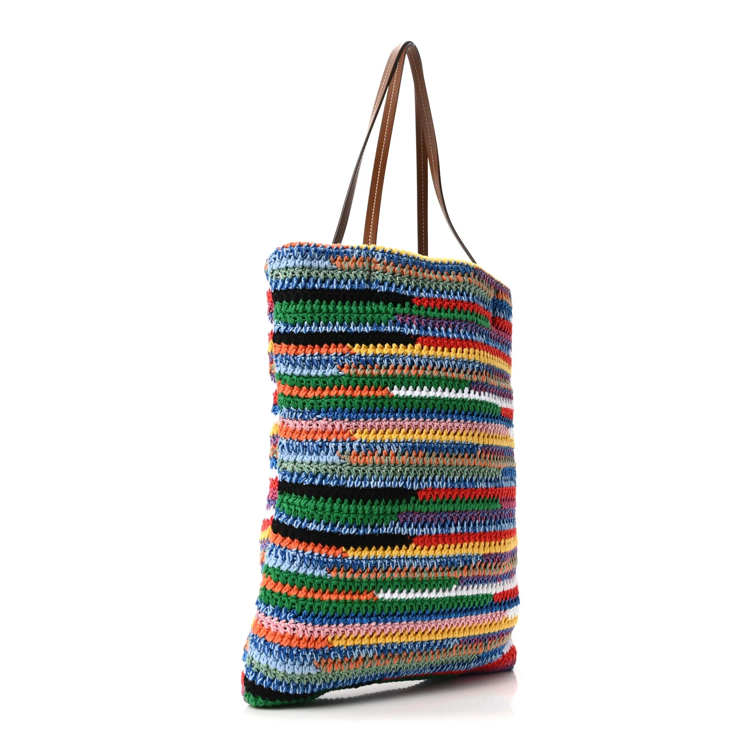 Cotton Crochet Stripe Vertical Tote Bag Multicolor - Image 3