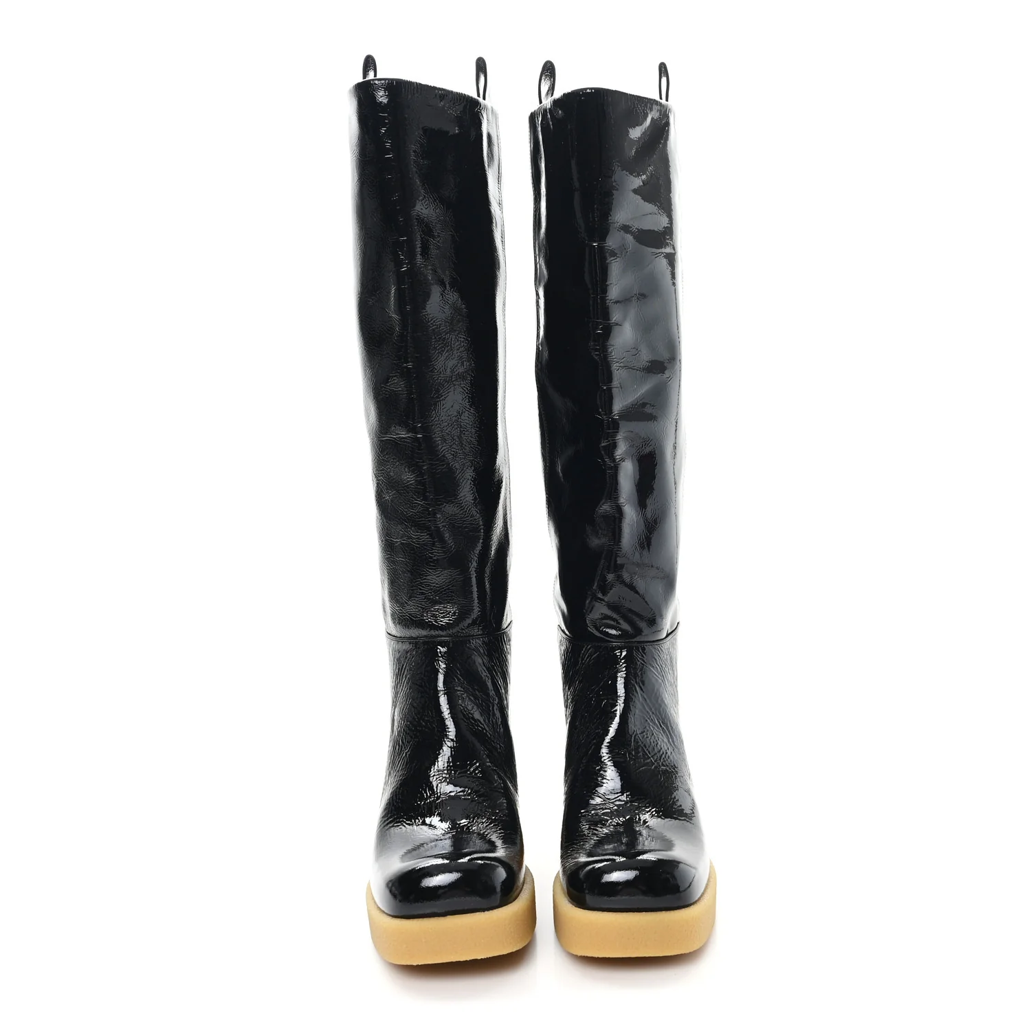 Crinkled Patent Calfskin Knee High Boots 37.5 Black - Image 3