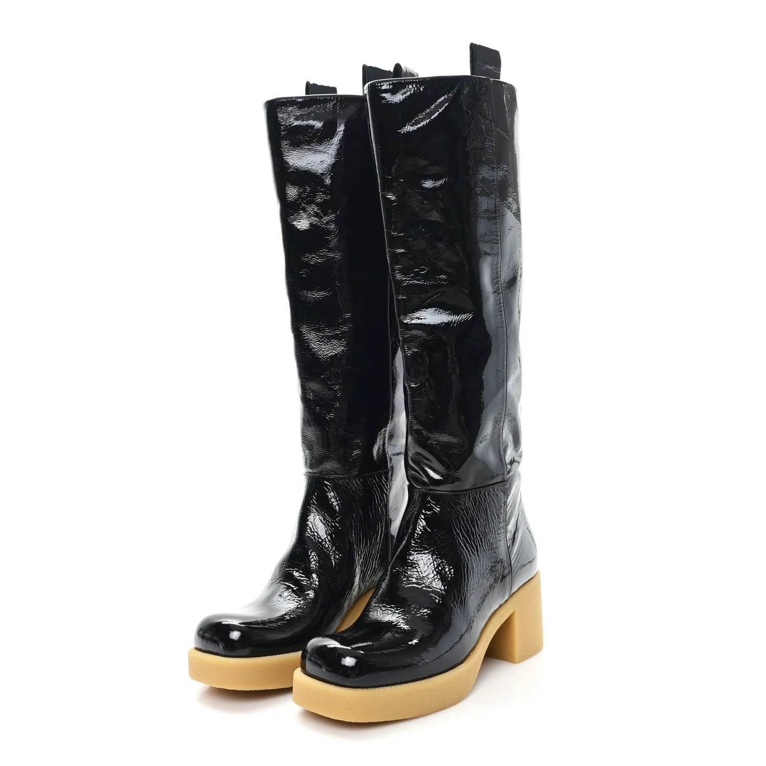 Crinkled Patent Calfskin Knee High Boots 37.5 Black - Image 4