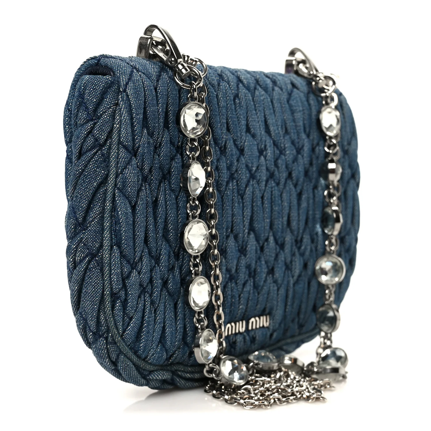 Denim Matelasse Crystal Chain Crossbody Bag Blue - Image 3