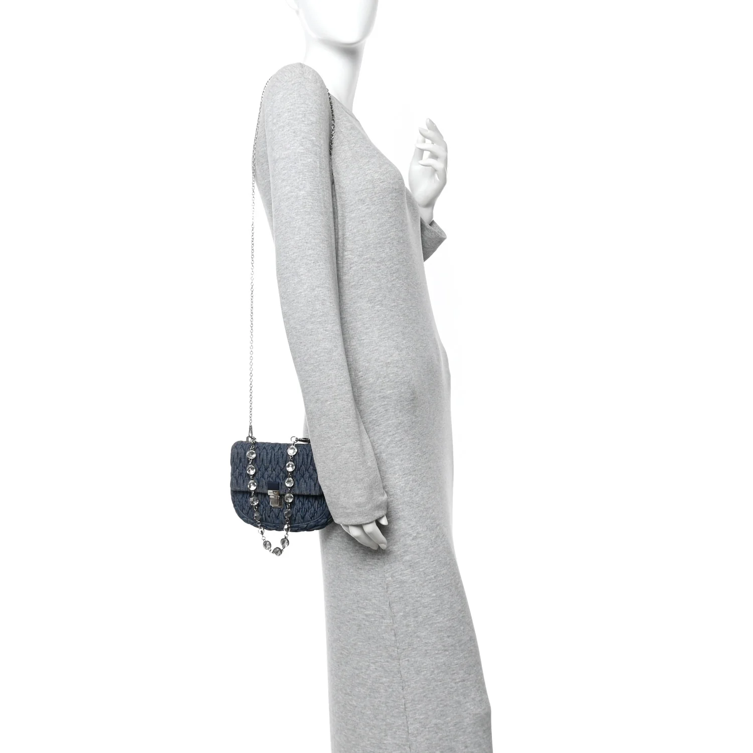 Denim Matelasse Crystal Chain Crossbody Bag Blue - Image 2
