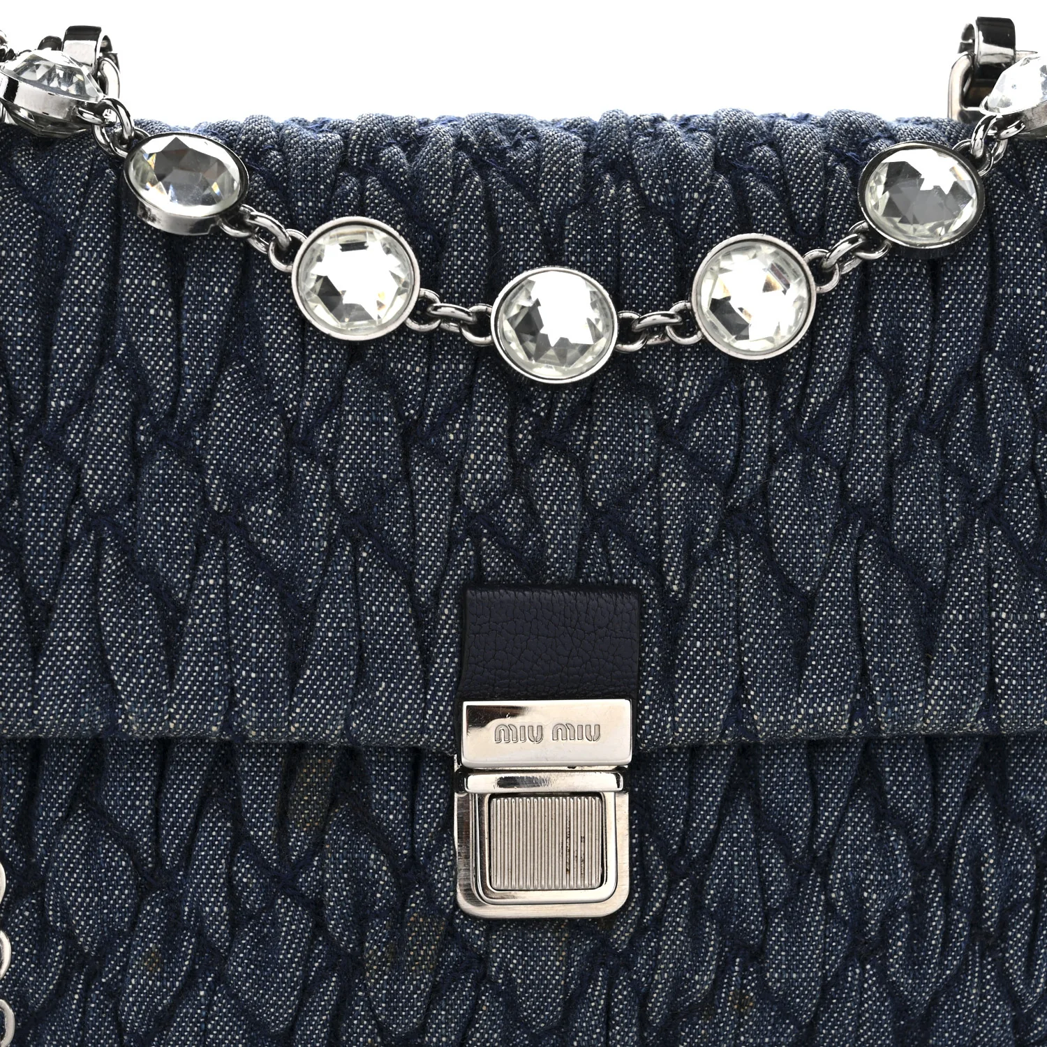 Denim Matelasse Crystal Chain Crossbody Bag Blue - Image 7