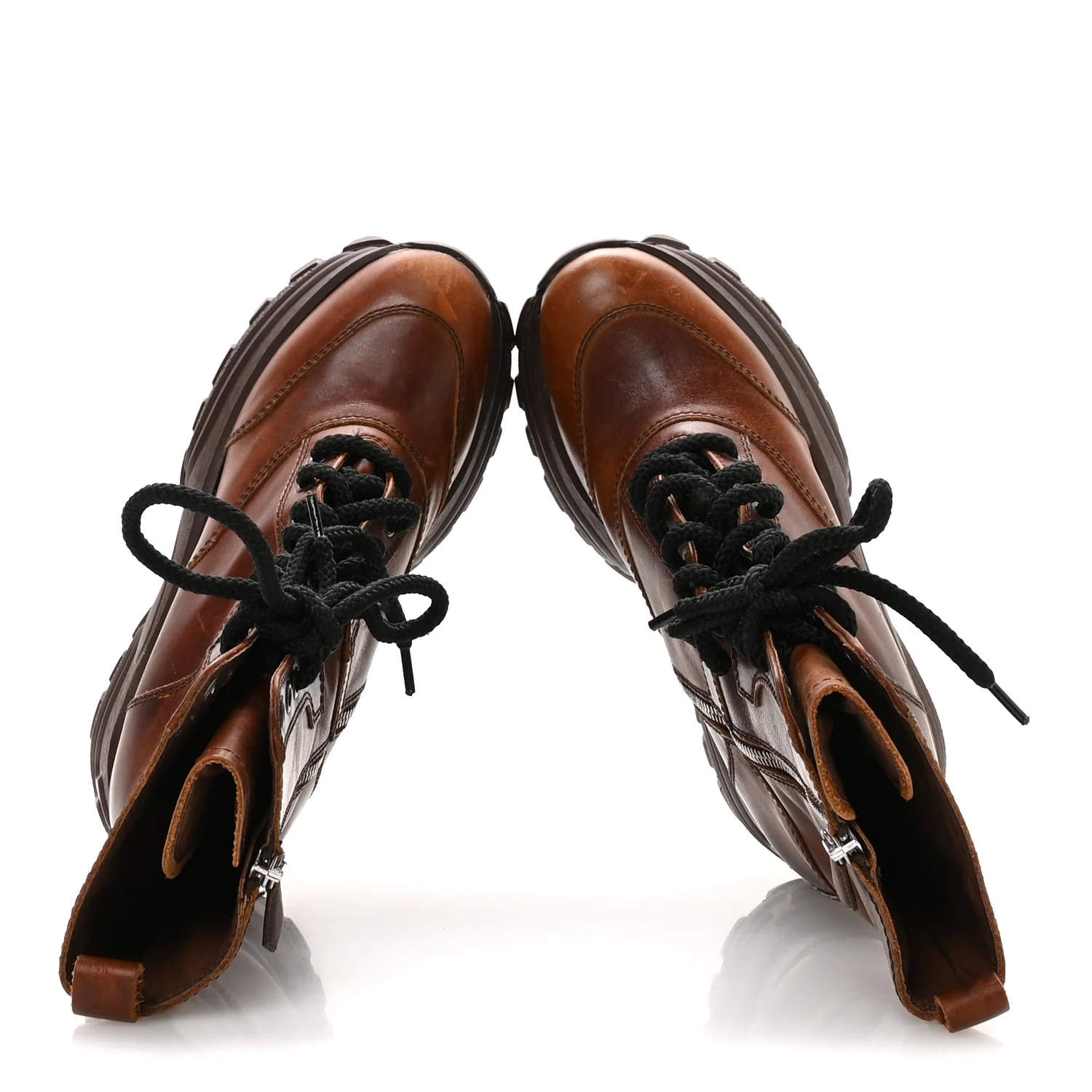 Distressed Calfskin Platform Wedge Lace Up Combat Boots 38 Brown - Image 2