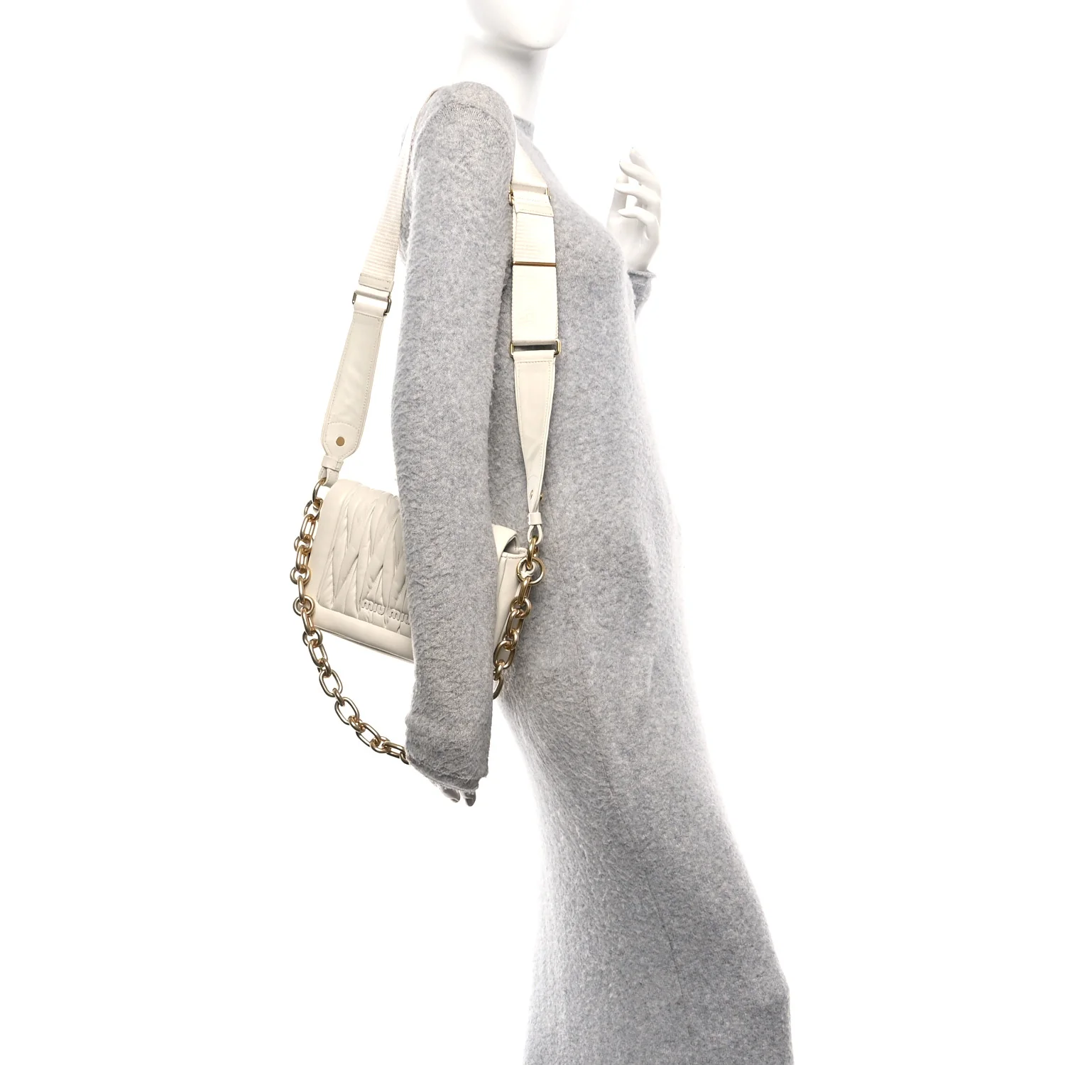 Nappa Matelasse Chain Shoulder Bag White - Image 2