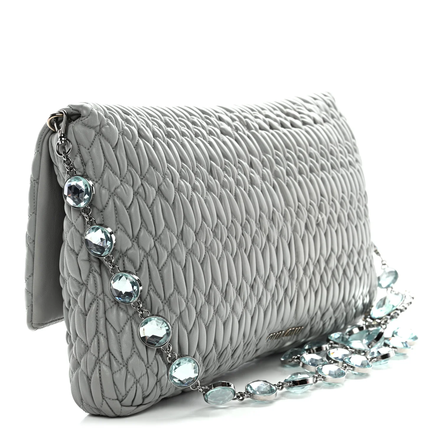 Nappa Matelasse Crystal Flap Clutch Grey - Image 3