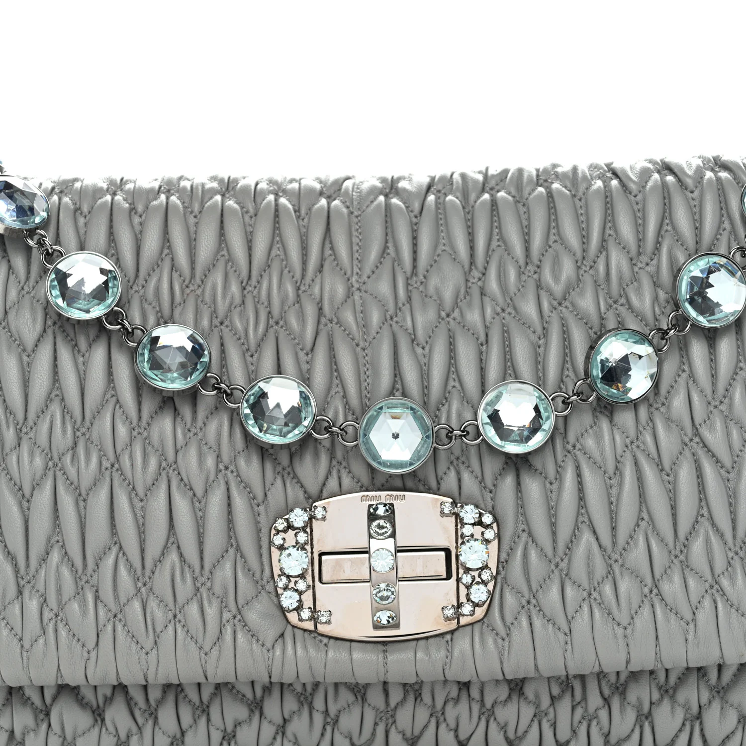 Nappa Matelasse Crystal Flap Clutch Grey - Image 7