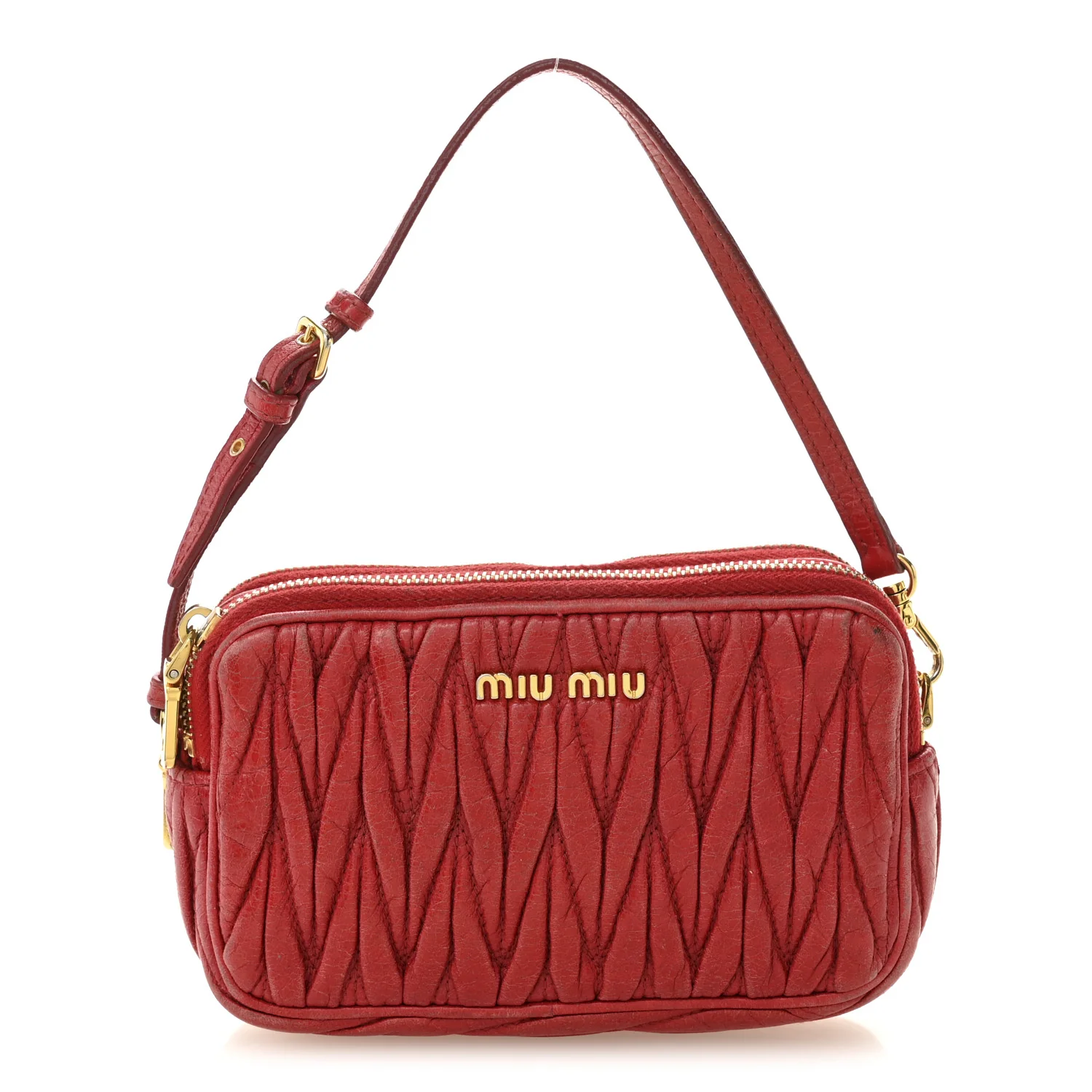 Nappa Matelasse Double Zip Pochette Clutch Rosso