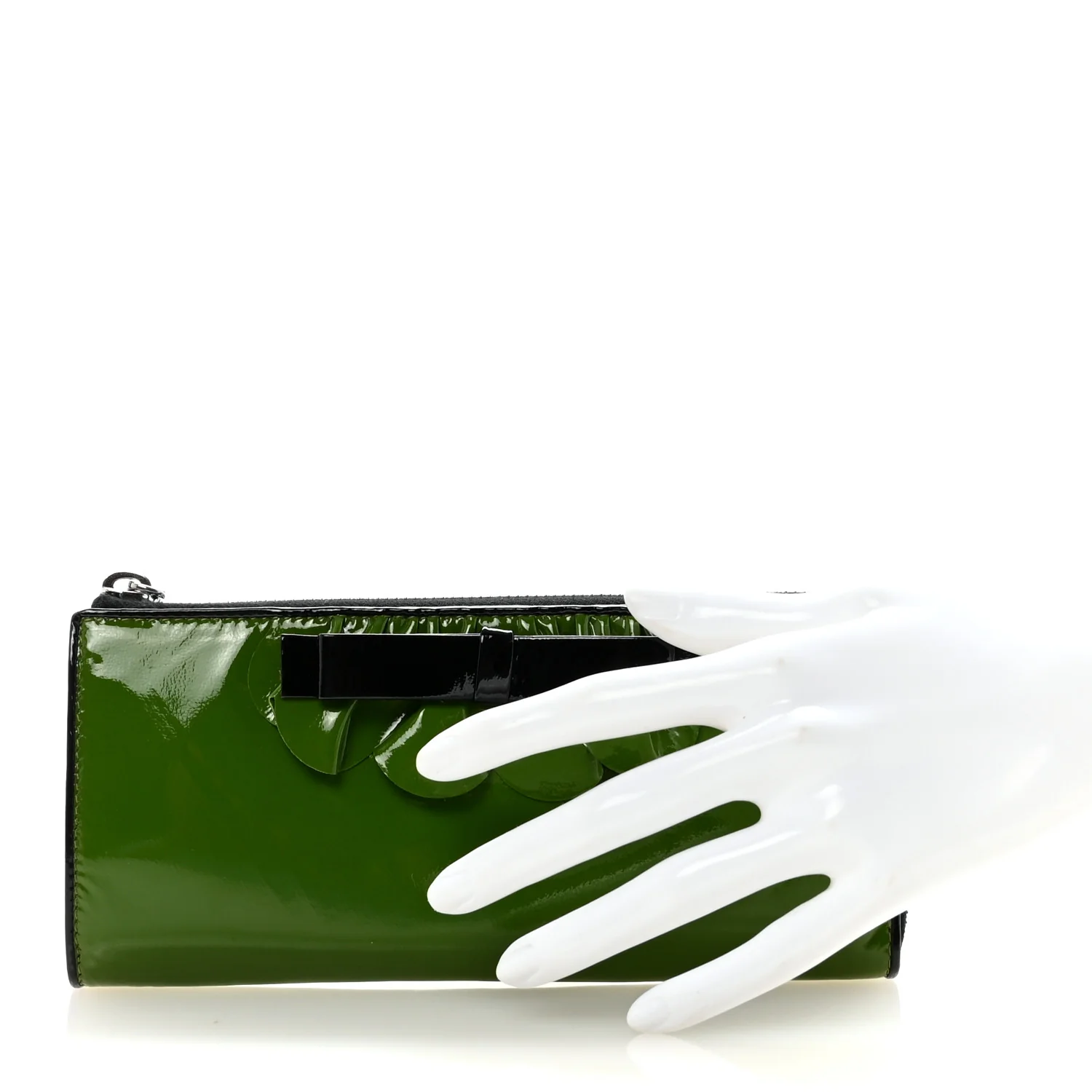 Patent Bow Flap Wallet Green Black - Image 2