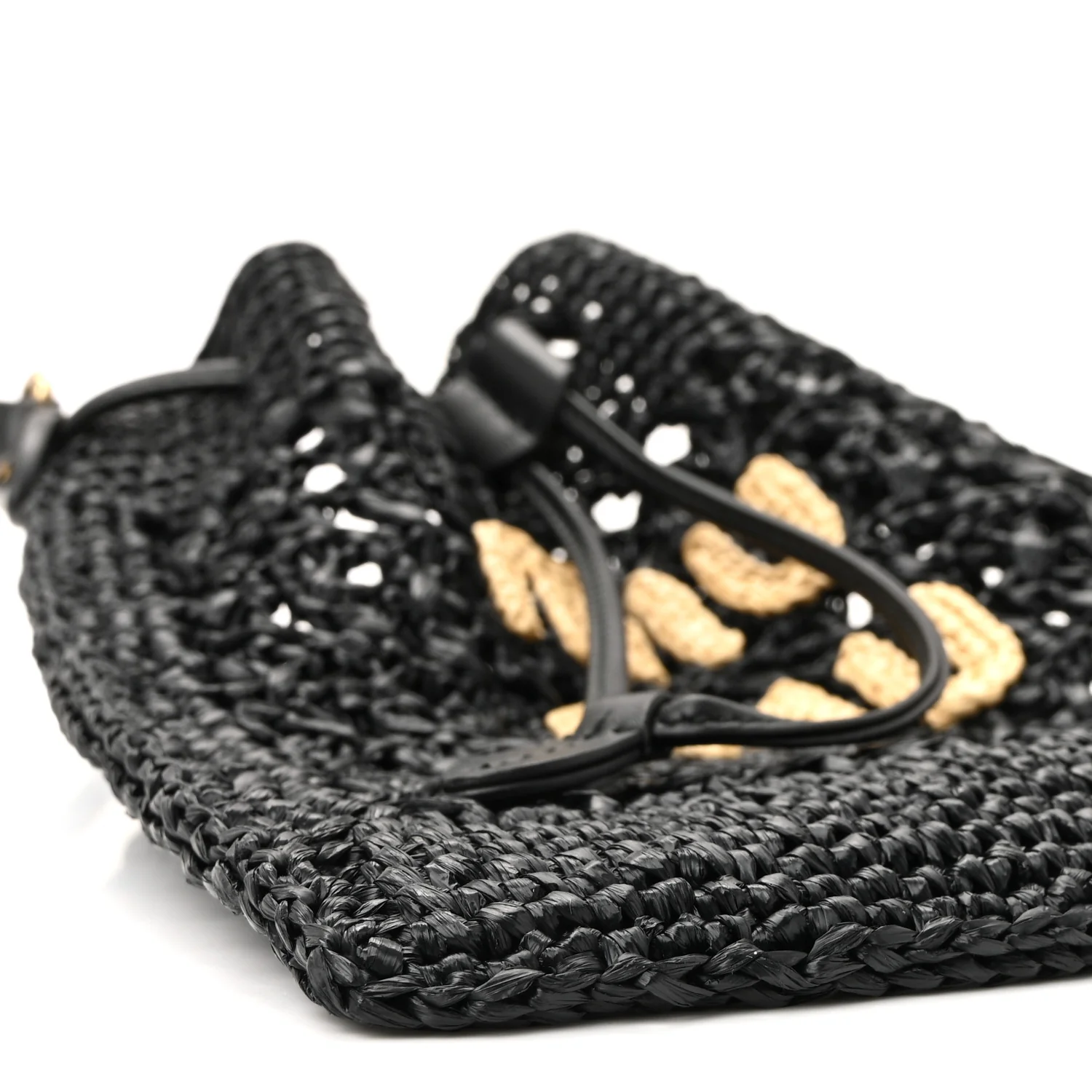 Raffia Crochet Drawstring Pouch Black Naturale - Image 14
