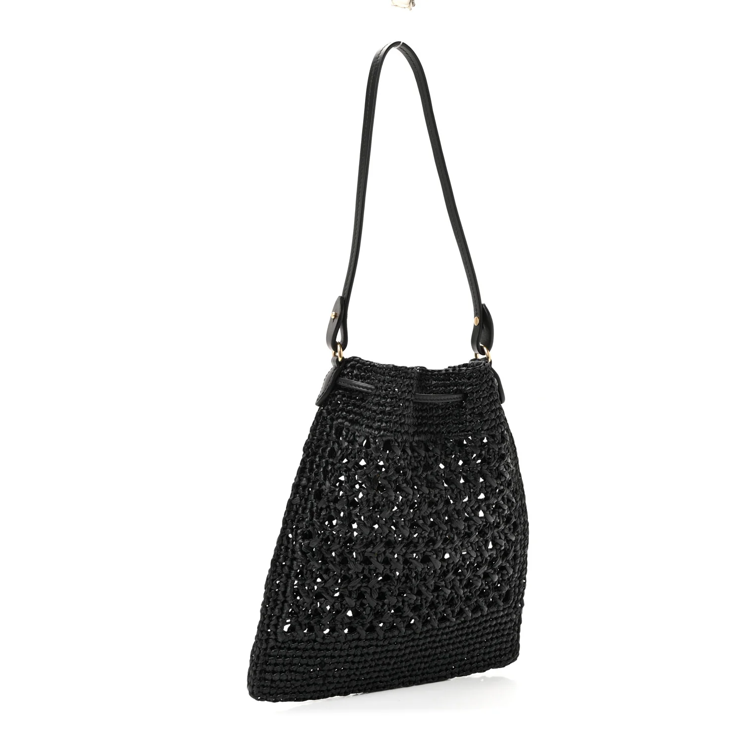 Raffia Crochet Drawstring Pouch Black Naturale - Image 5