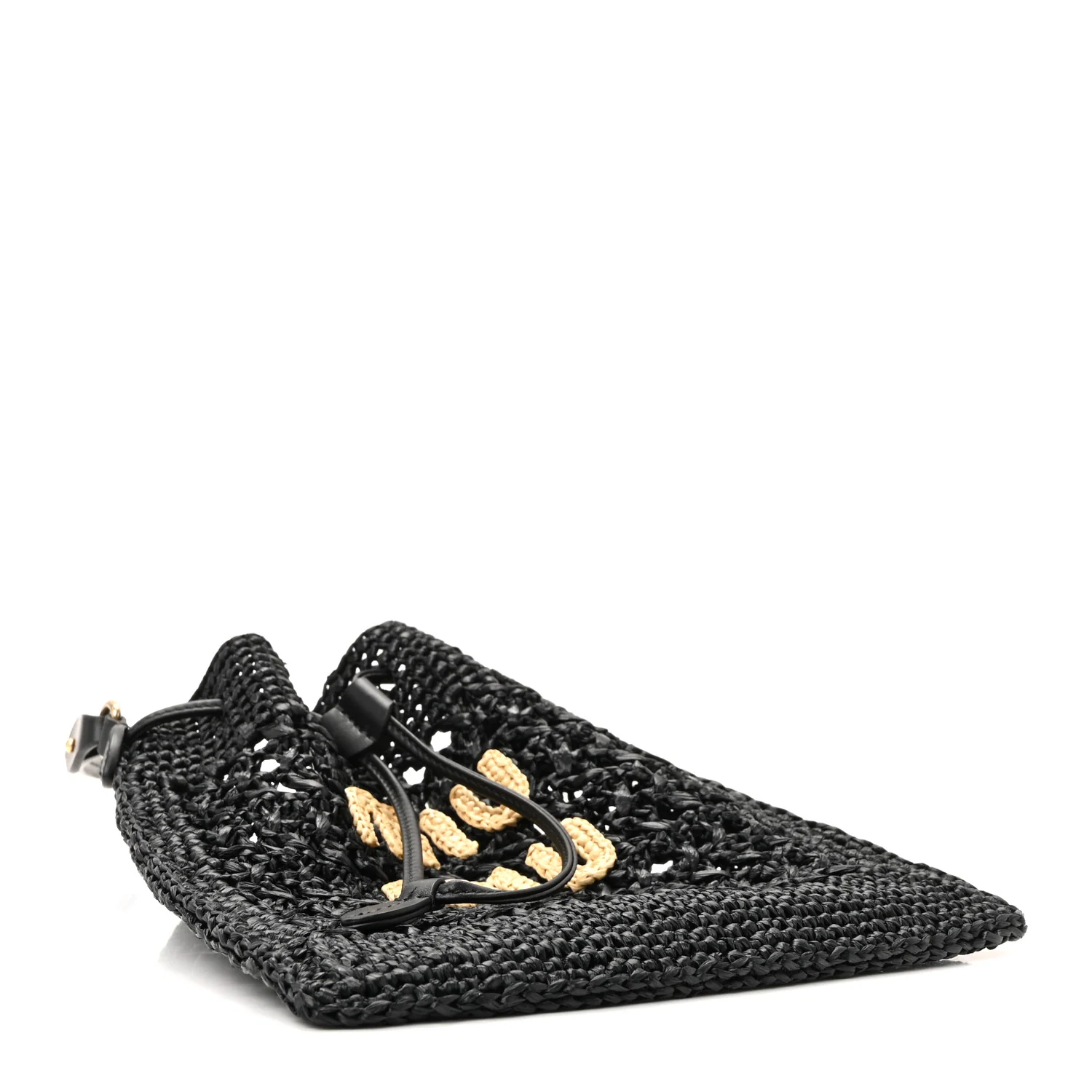 Raffia Crochet Drawstring Pouch Black Naturale - Image 7