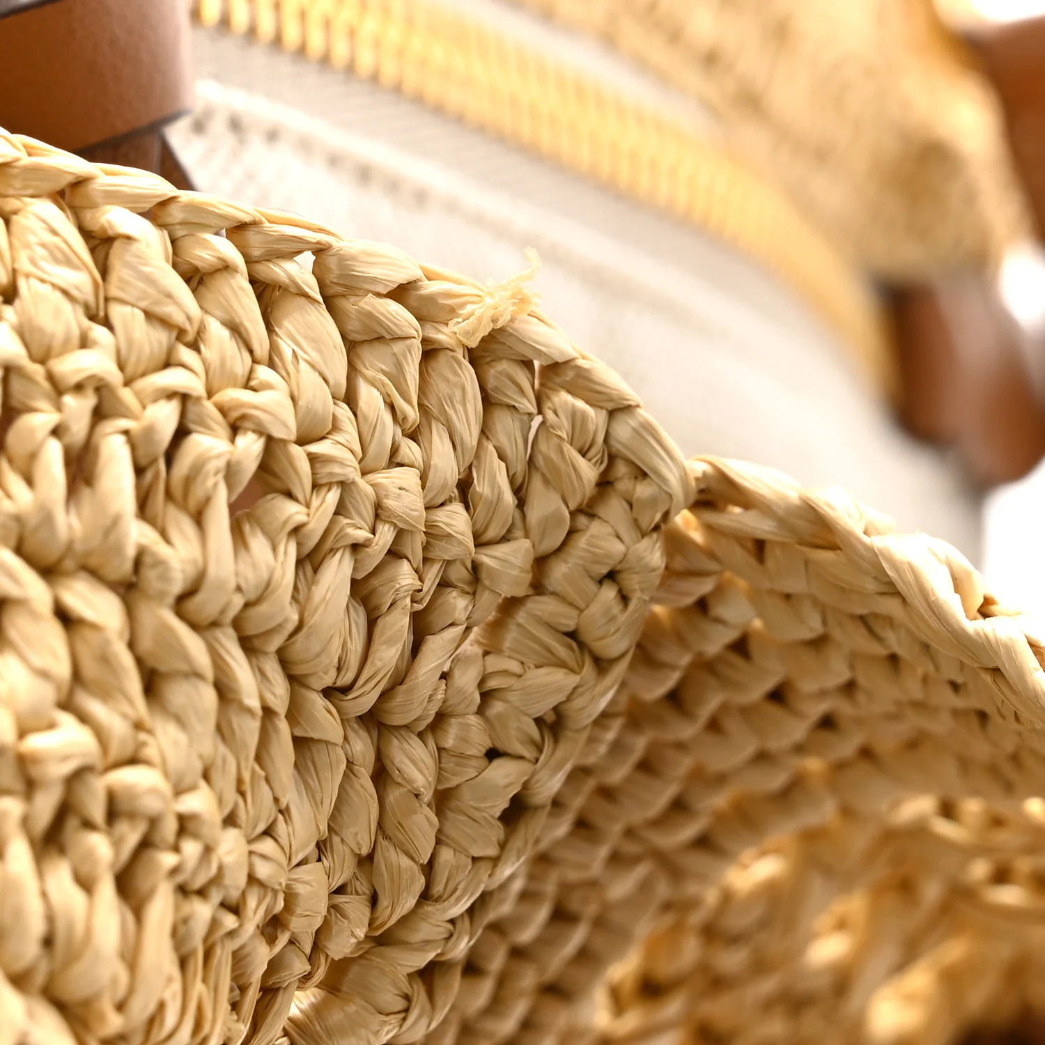 Raffia Crochet Woven Tote Bag Beige - Image 11