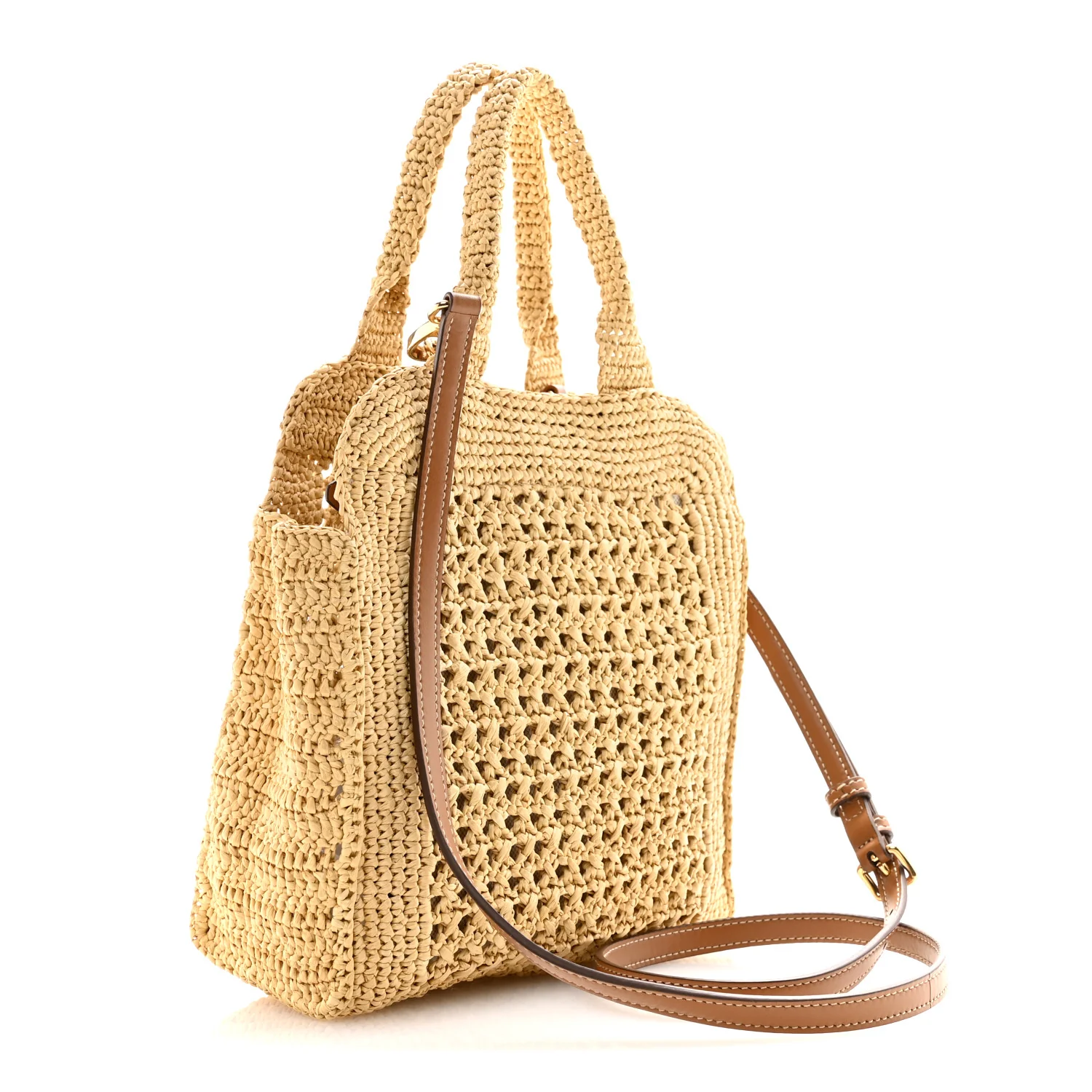 Raffia Crochet Woven Tote Bag Beige - Image 3