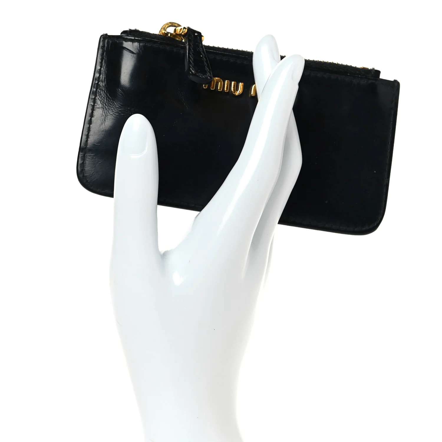 Shiny Calfskin Pouch Key Ring Black - Image 2