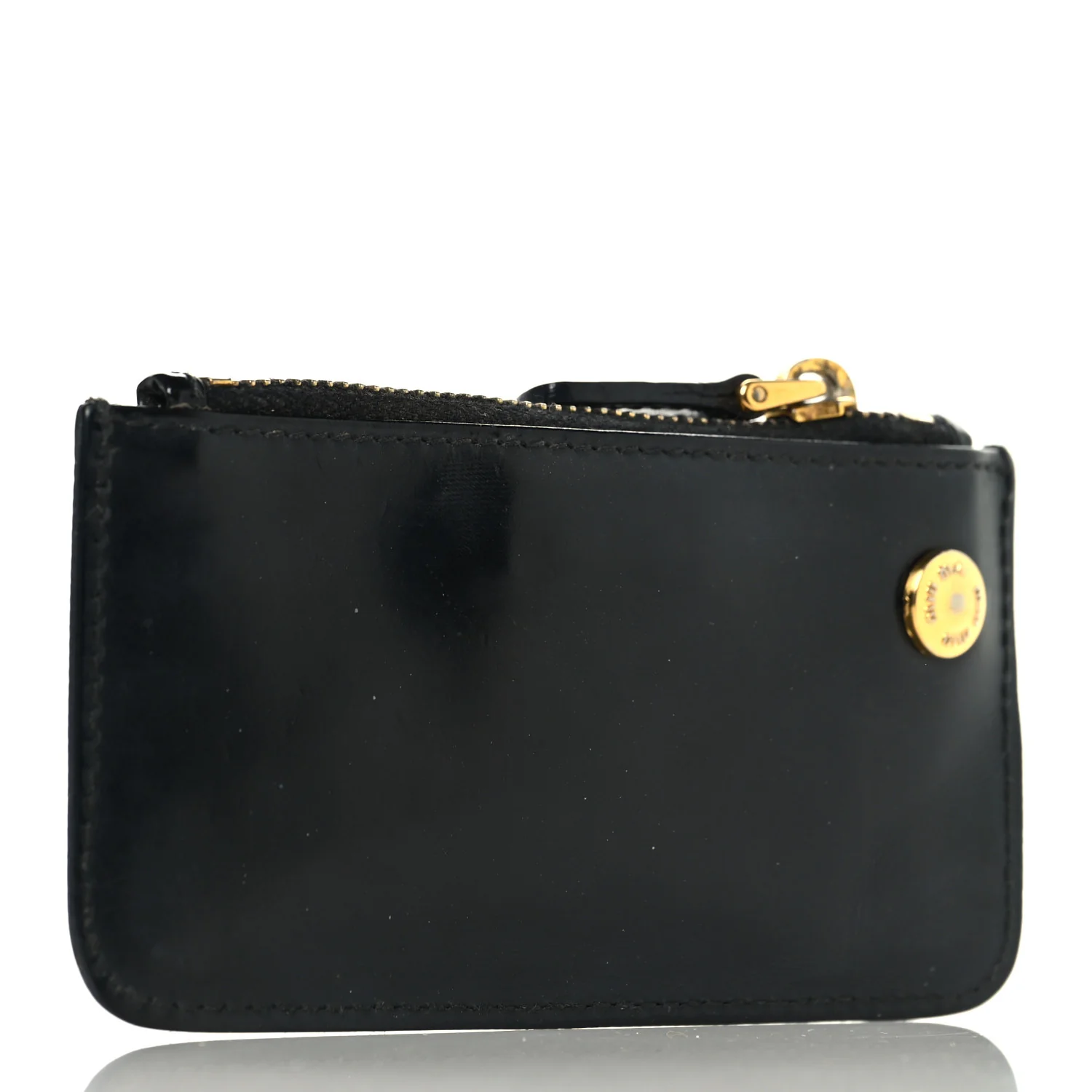 Shiny Calfskin Pouch Key Ring Black - Image 3