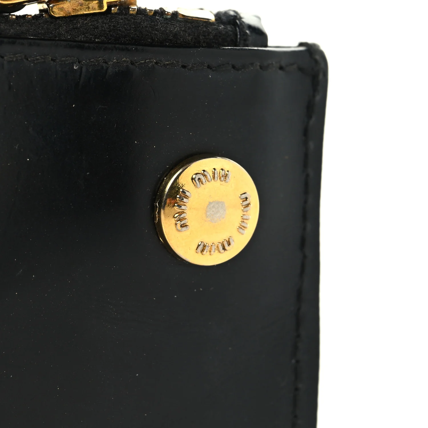 Shiny Calfskin Pouch Key Ring Black - Image 7