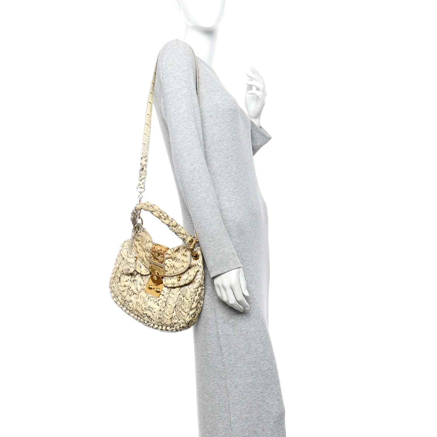 Snakeskin Small Matelasse Coffer Hobo Beige - Image 2